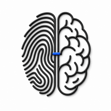 A dimensional mark combining a fingerprint and a brain